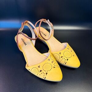White Mt. Yellow Ankle Strap Wedge Sandals Cutout Design Size‎ 9M